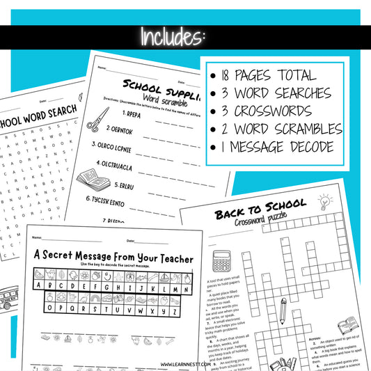 Back to School Word Puzzle Activities
