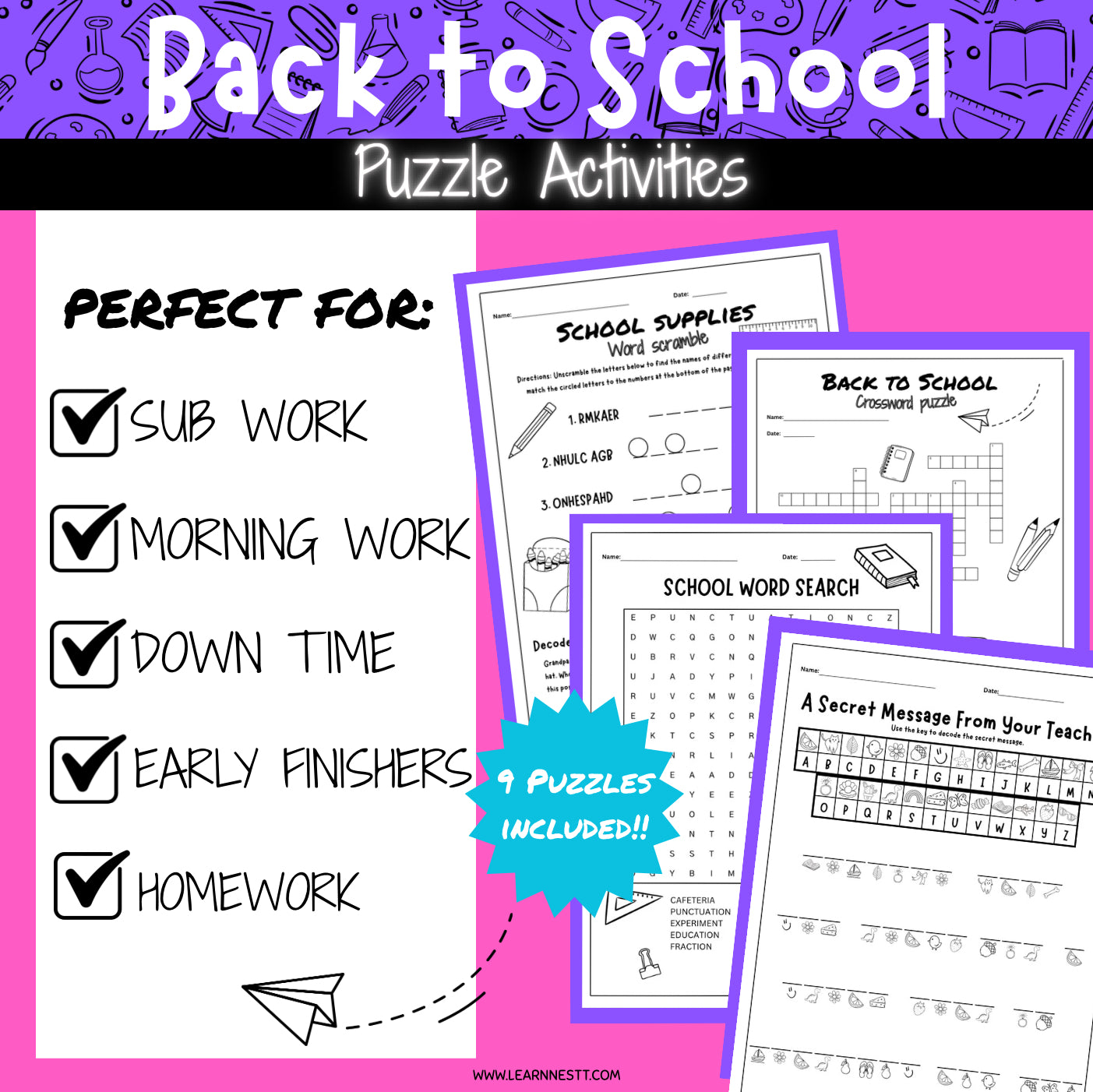 Back to School Word Puzzle Activities