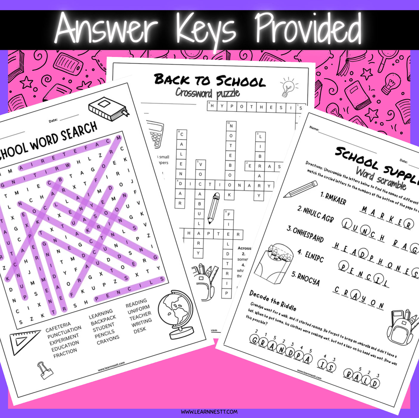 Back to School Word Puzzle Activities
